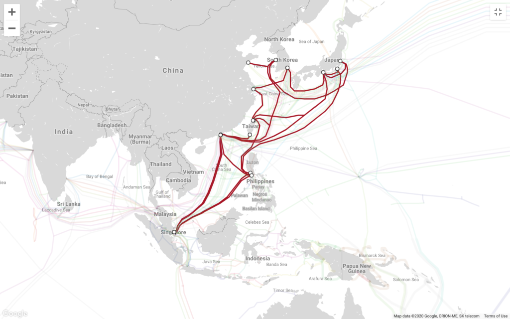 The Internet Backbone in the Philippines, Taiwan, Singapore, Japan, South Korea, and China.