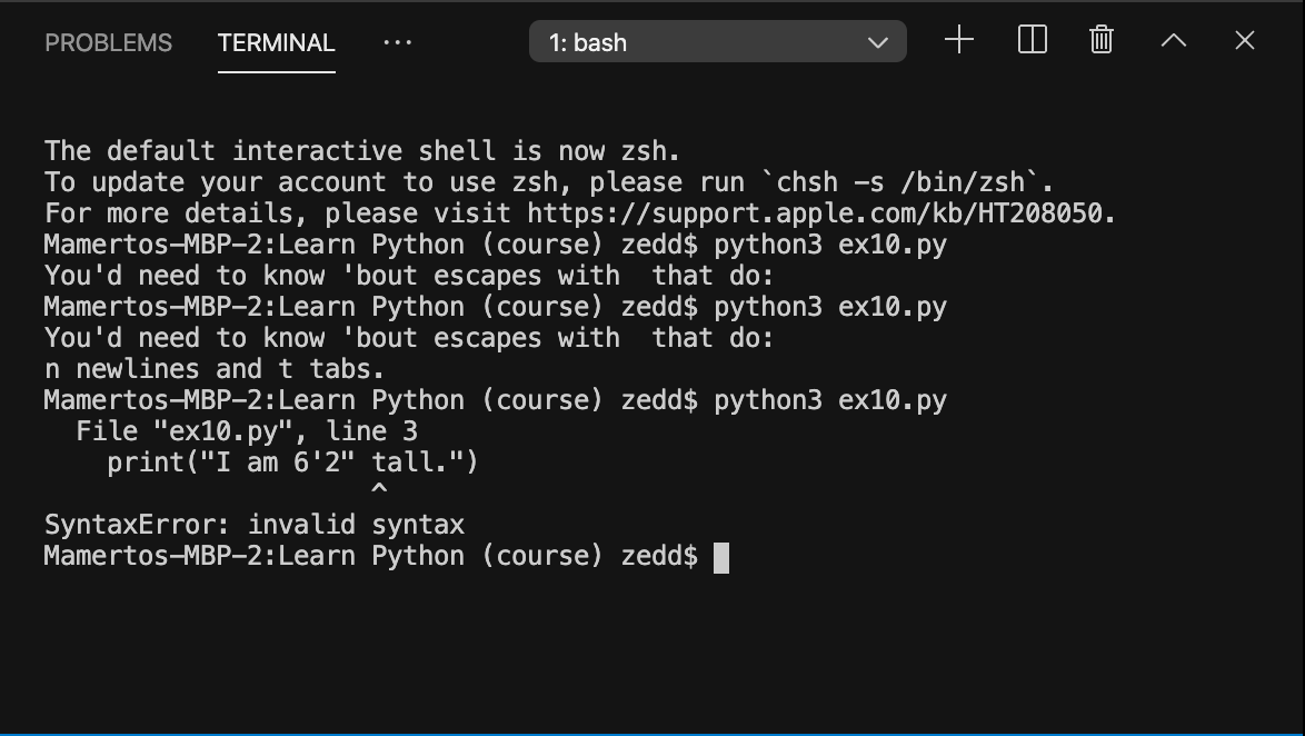 escape sequences python