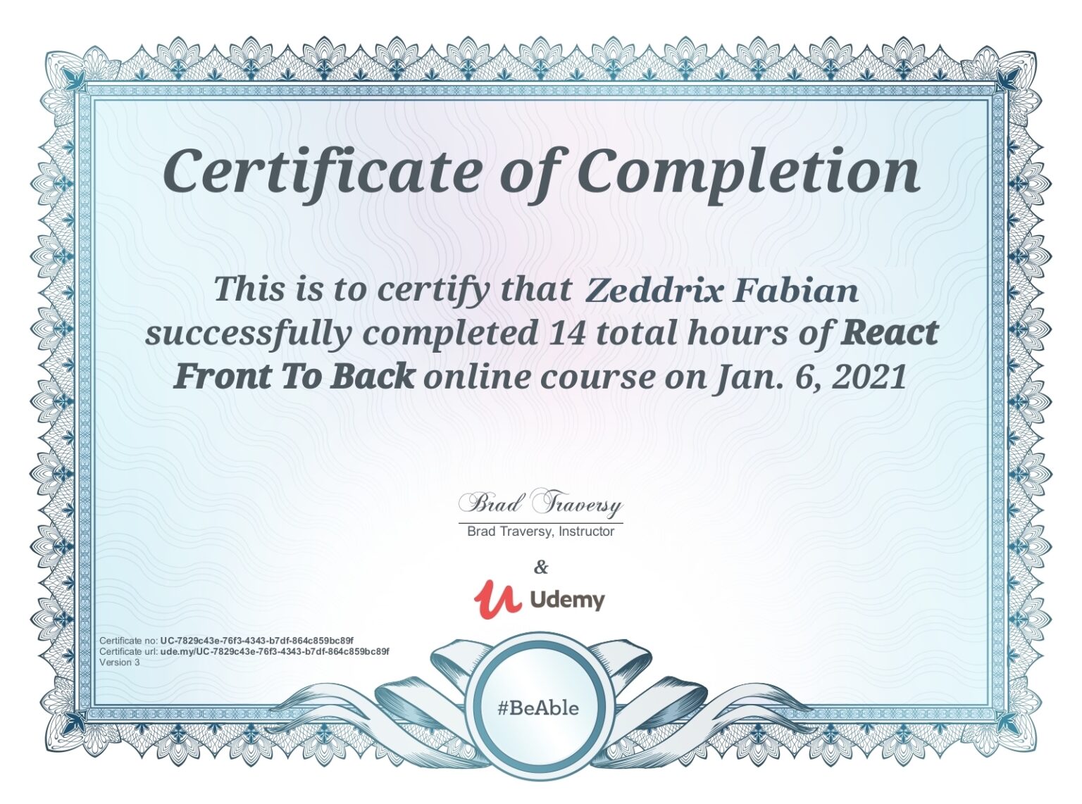 ReactJS Front to Back—CERTIFICATE BeAmaZedd