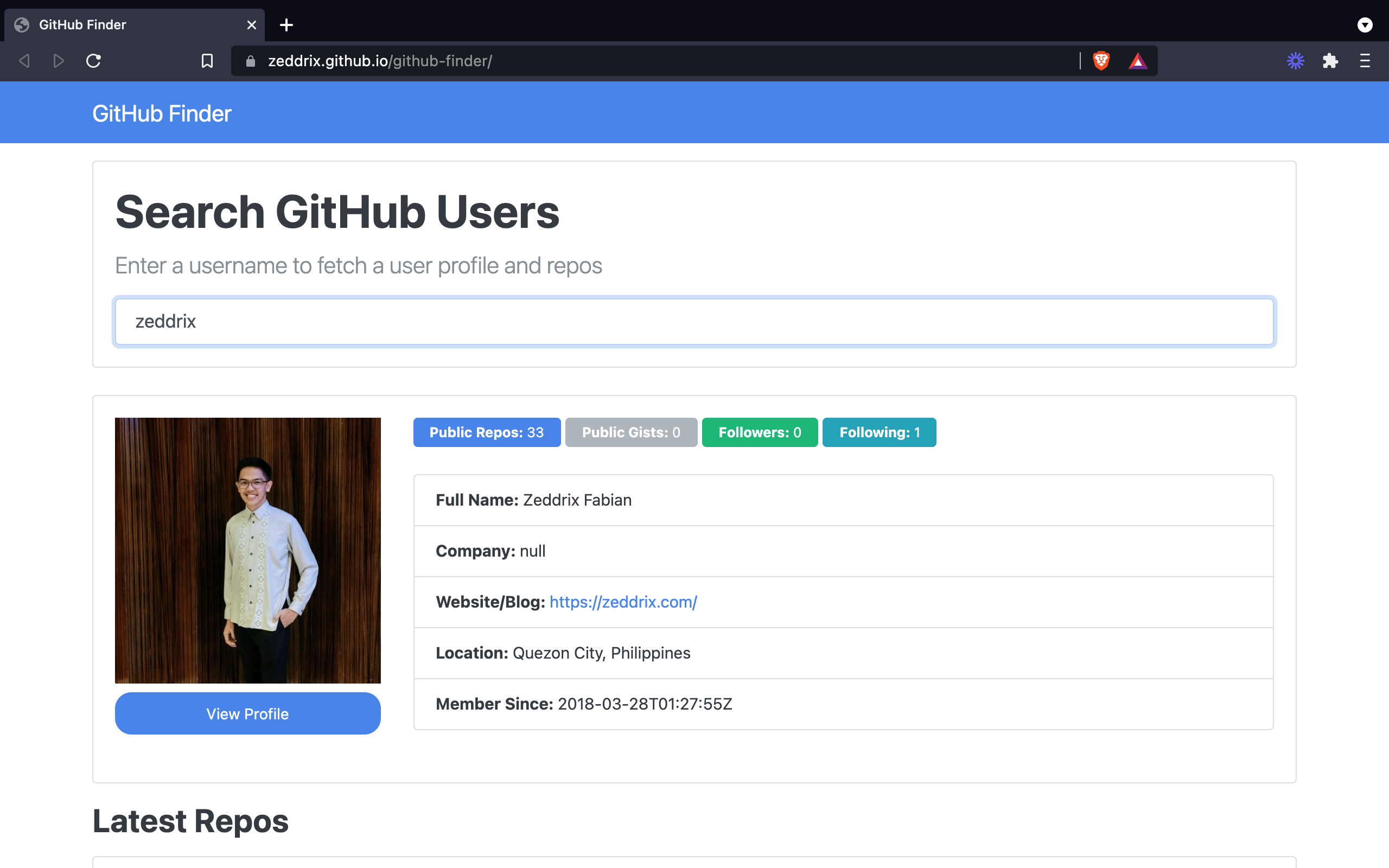 Github Finder—Search GitHub Users (Web App API) - BeAmaZedd